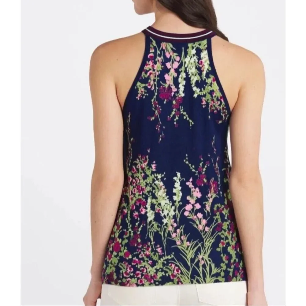 Daniel Rain Rora Halter Sweater Tank Size Large Navy Floral NWOT - Picture 2 of 10